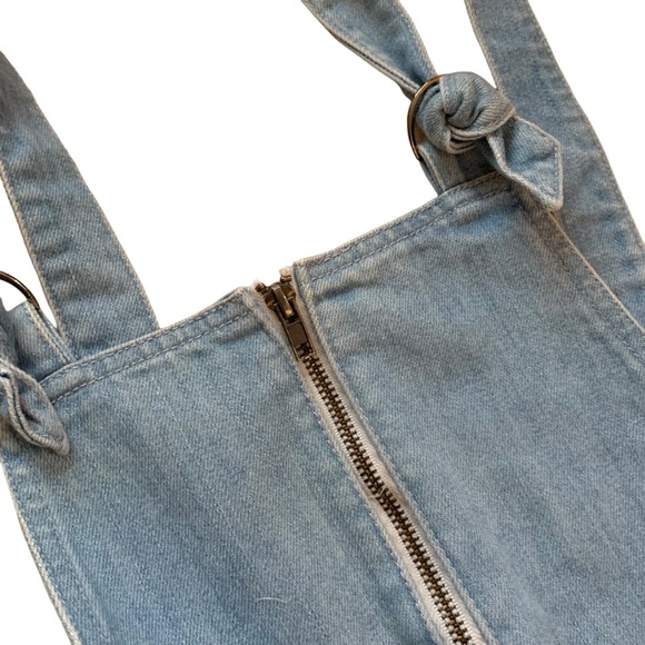 Light wash overalls dungarees size XS tie up strap zip back bootcut flare - Picture 5 of 15